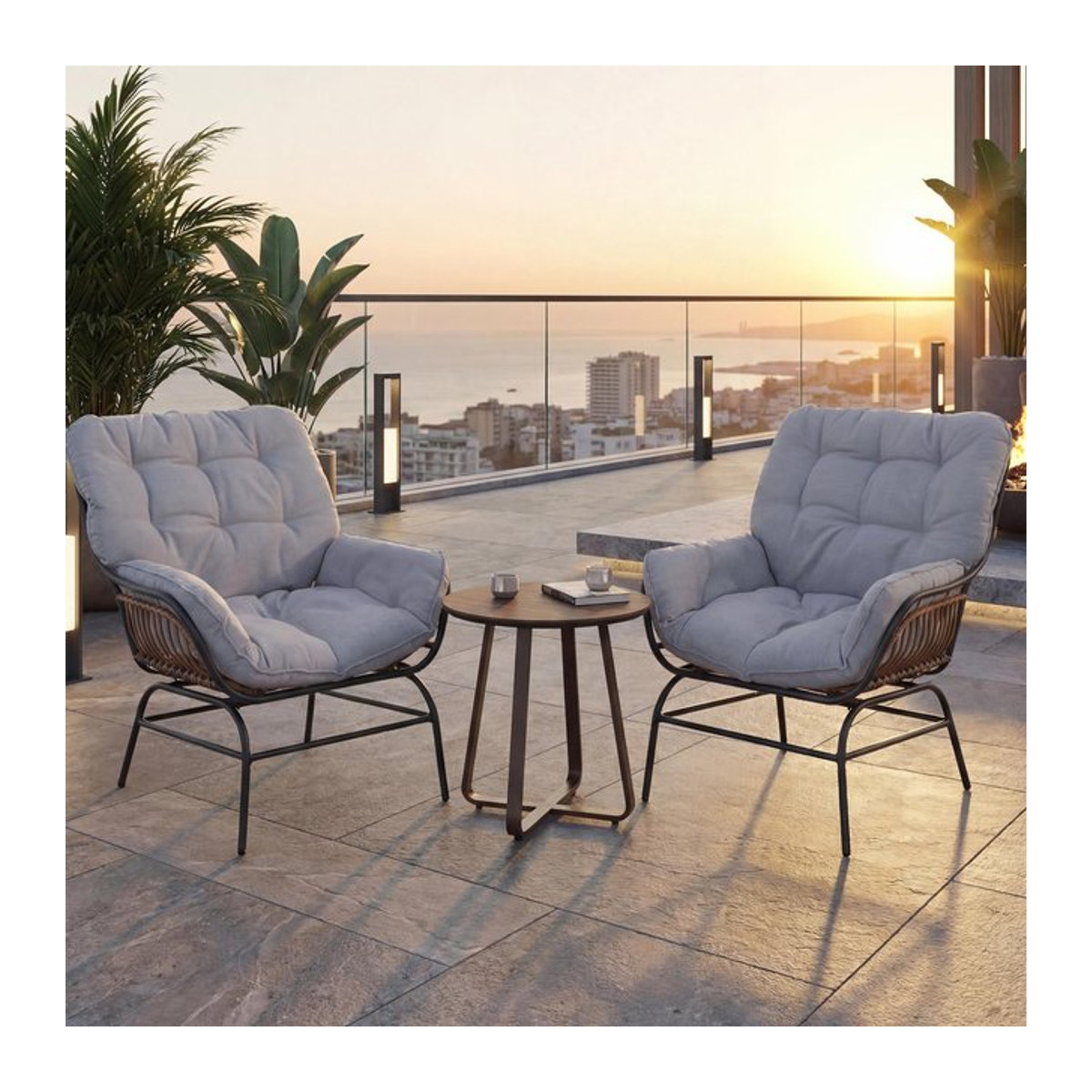 2er-Set MCW Gartenstühle MCW-P75 Loungesessel aus Poly-Rattan und Metall in Dunkelgrau mit hellgrauen Polstern - Bild 1