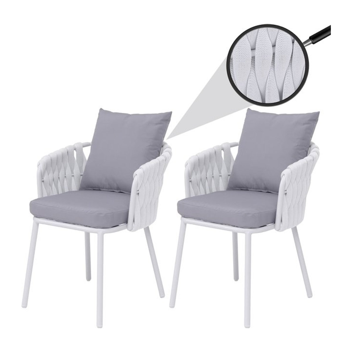 2er-Set MCW Gartenstühle MCW-P89 aus Aluminium mit hellgrauem Seilgeflecht Rope für den Außenbereich - Bild 1