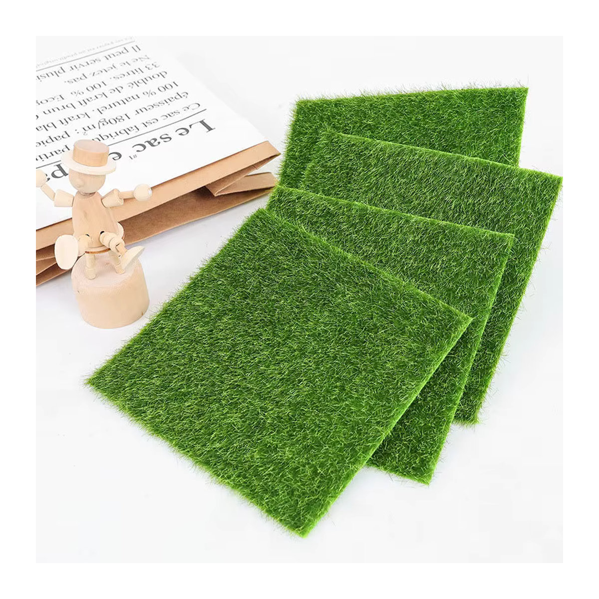 2er-Set Mini Kunstrasen in Grün, quadratische Grasmatte aus Kunststoff für DIY-Modelle und Garten-Dekoration - Bild 3