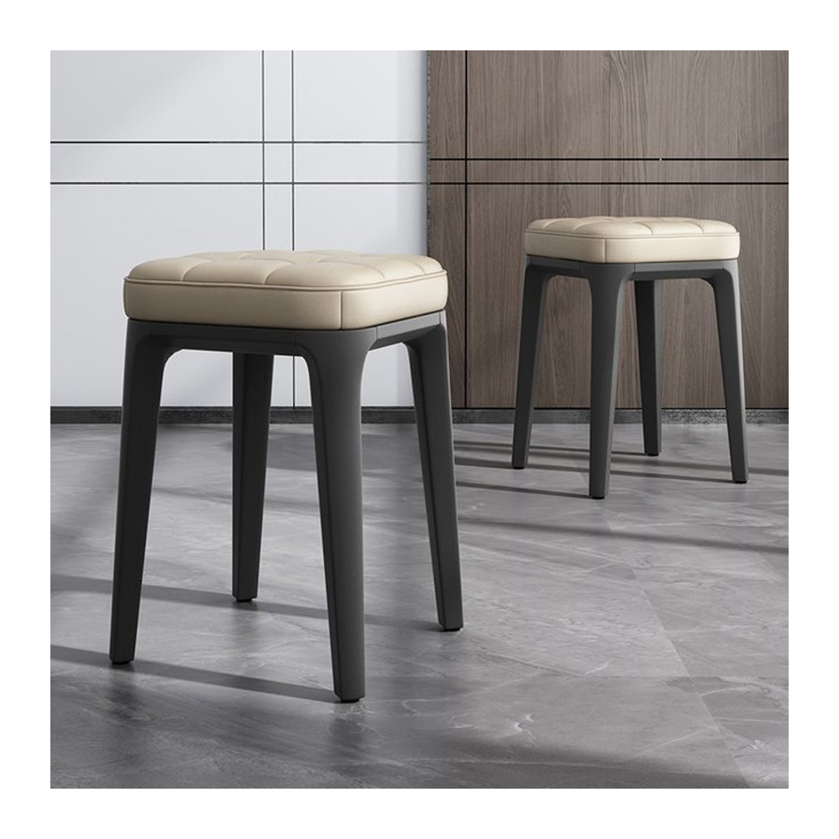 2er-Set moderne Barhocker aus Kunstleder in Weiß und Beige für die Kücheninsel - Bild 1