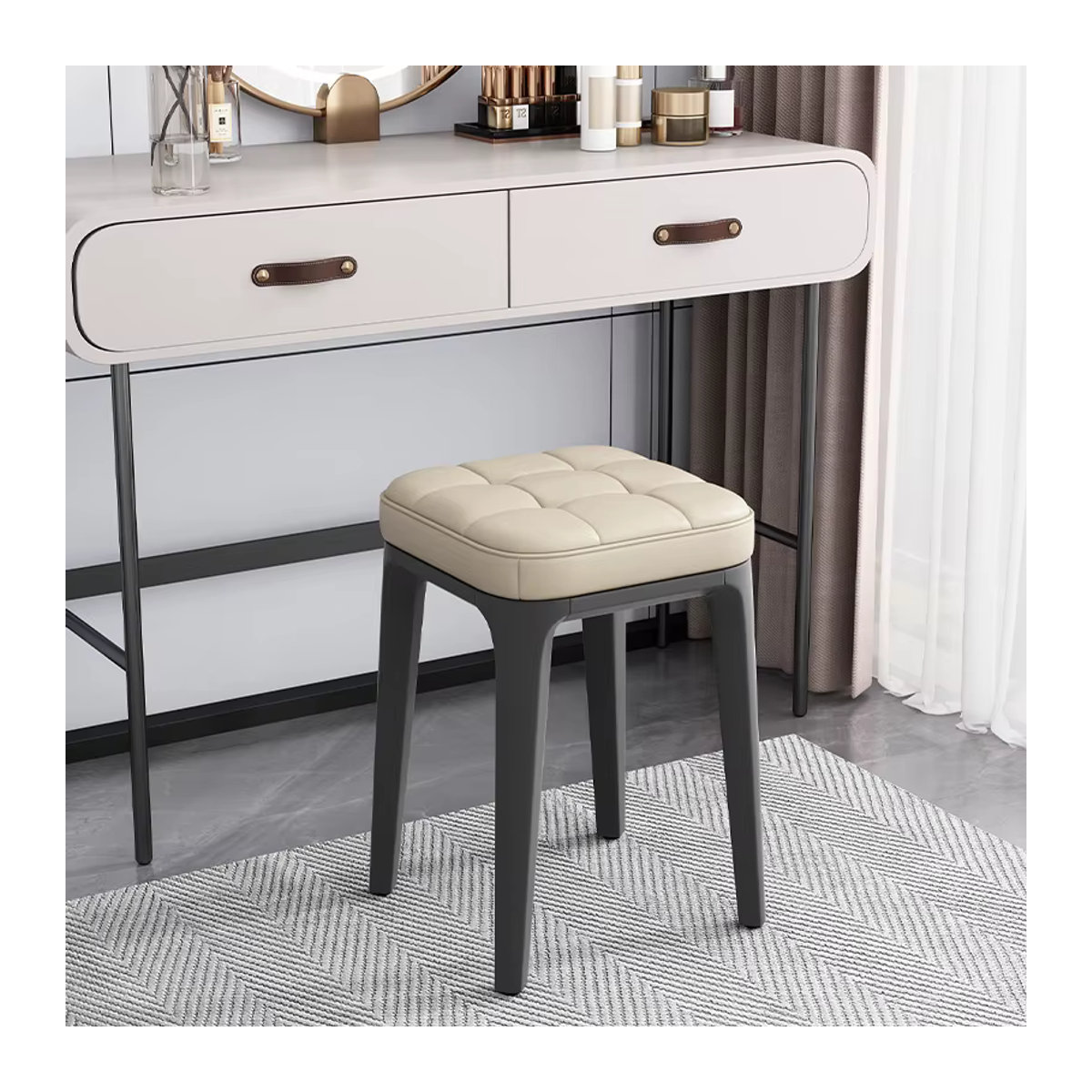 2er-Set moderne Barhocker aus Kunstleder in Weiß und Beige für die Kücheninsel - Bild 2