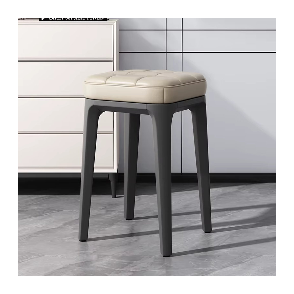 2er-Set moderne Barhocker aus Kunstleder in Weiß und Beige für die Kücheninsel - Bild 4
