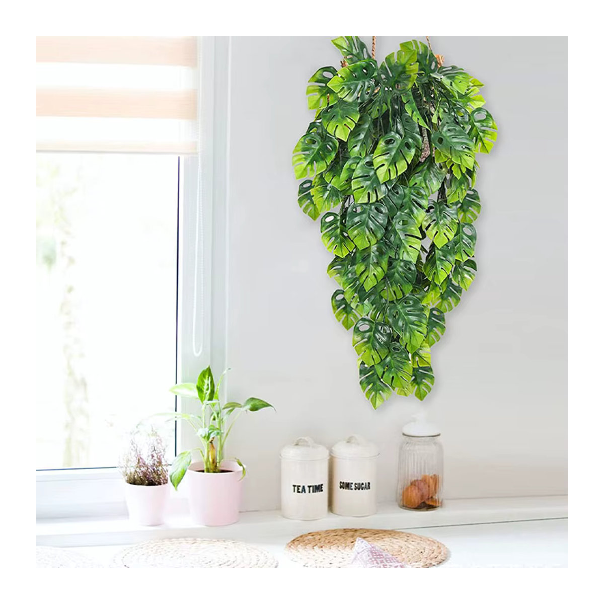 2er-Set MUFU künstliche Monstera-Blattranken in Grün als hängende Girlande zur Wanddekoration - Bild 2