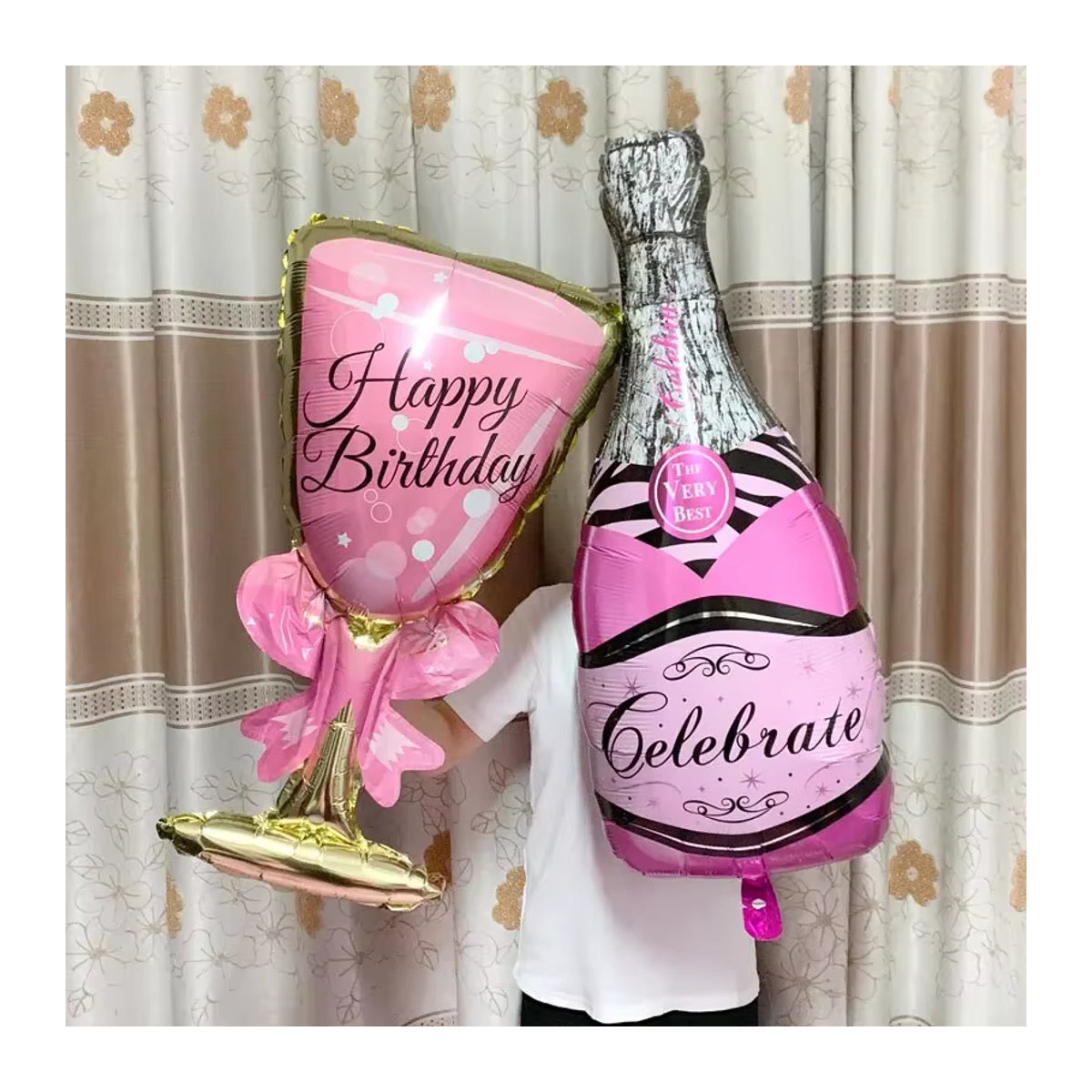 2er-Set Party-Dekoration mit Champagnerflasche und Gläsern in Rosa mit Schleife für Geburtstag und Hochzeit - Bild 2