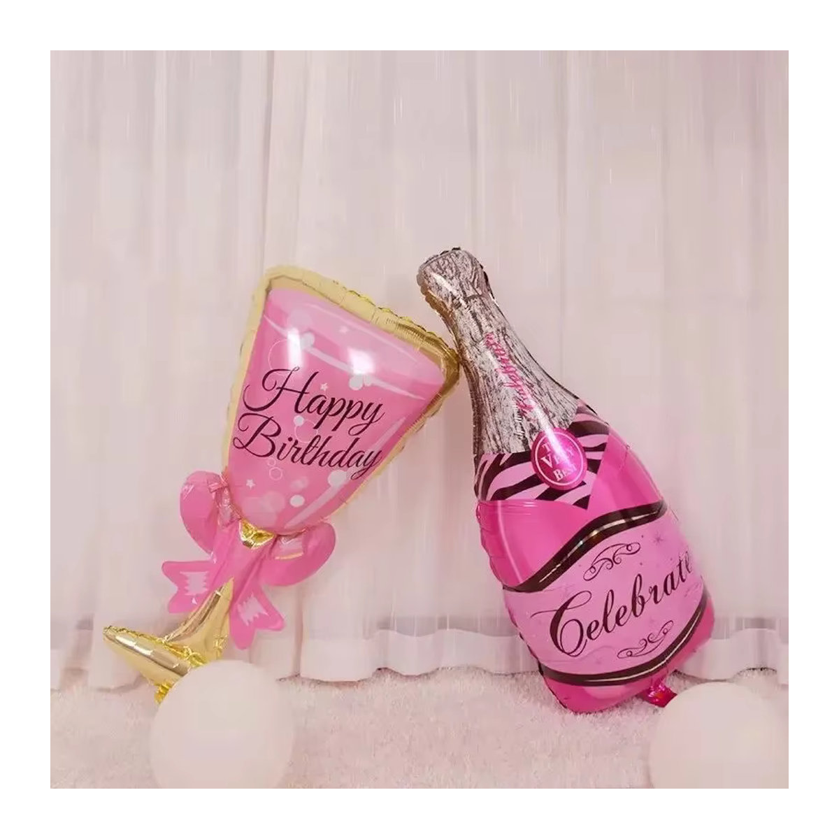 2er-Set Party-Dekoration mit Champagnerflasche und Gläsern in Rosa mit Schleife für Geburtstag und Hochzeit - Bild 3