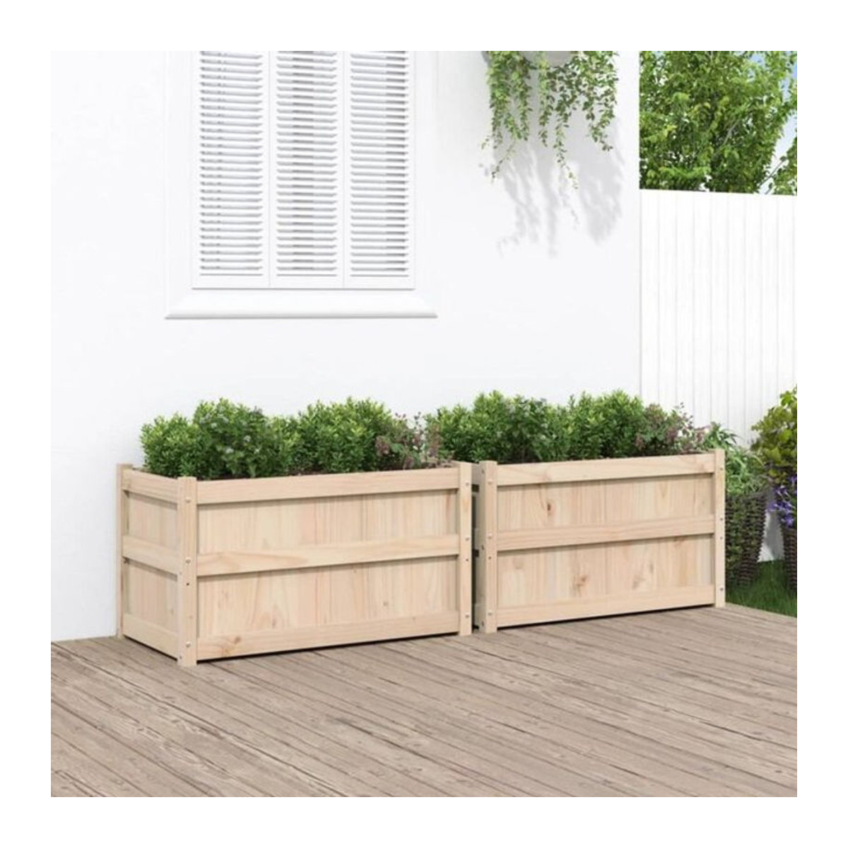 2er Set Pflanzkübel aus Kiefer Massivholz in Braun und Beige von vidaxl, rechteckig und rustikal, B/T/H: 90 x 50 x 50 cm - Bild 1