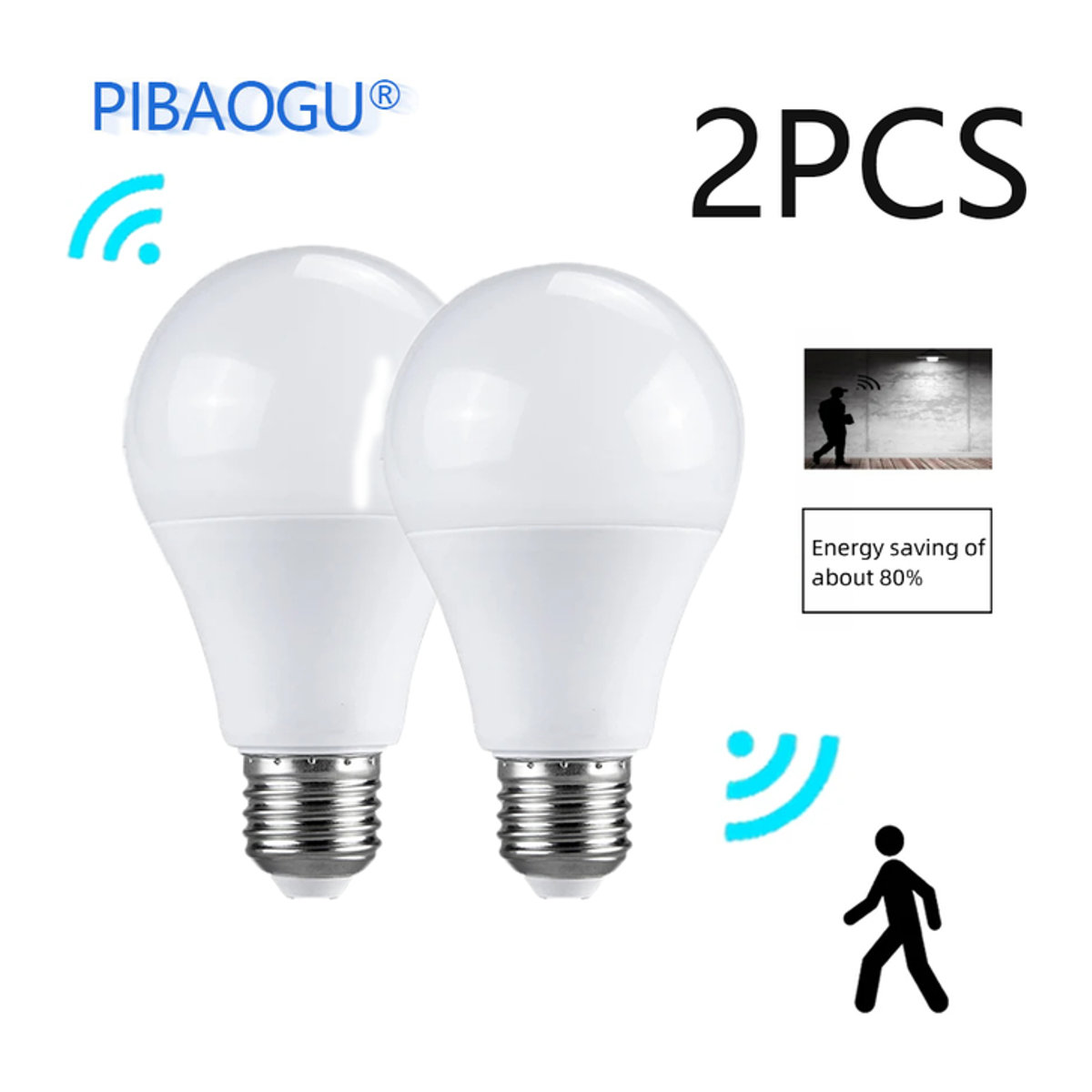 2er-Set PIBAOGU LED Radar Bewegungsmelder Lampe mit E26 Fassung, Kaltweiß, 20W - Bild 1