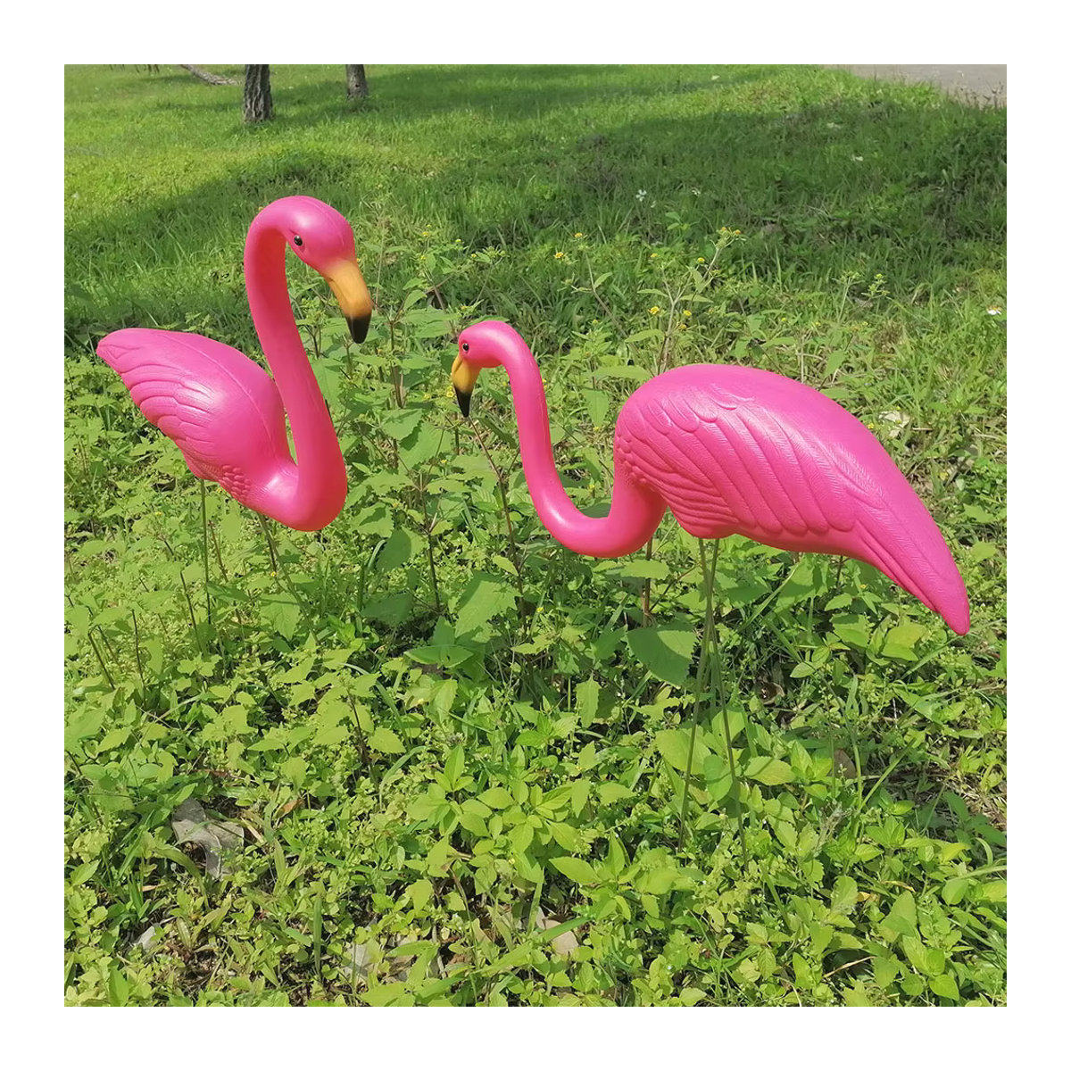 2er Set rosa Flamingo Gartendekoration aus Kunststoff mit Metallpfählen für den Außenbereich, Höhe: 73,66 cm und 58,42 cm - Bild 4