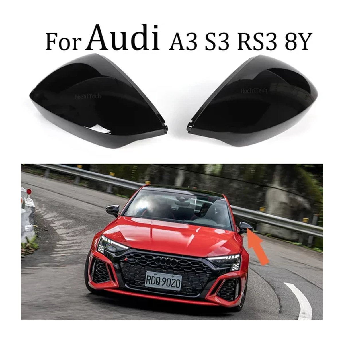 2er-Set Rückspiegel Abdeckungen für Audi A3 S3 RS3 8Y (2021-2024) in Schwarz aus Kunststoff - Bild 1