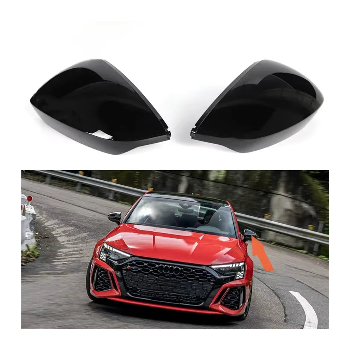 2er-Set Rückspiegel Abdeckungen für Audi A3 S3 RS3 8Y (2021-2024) in Schwarz aus Kunststoff - Bild 4