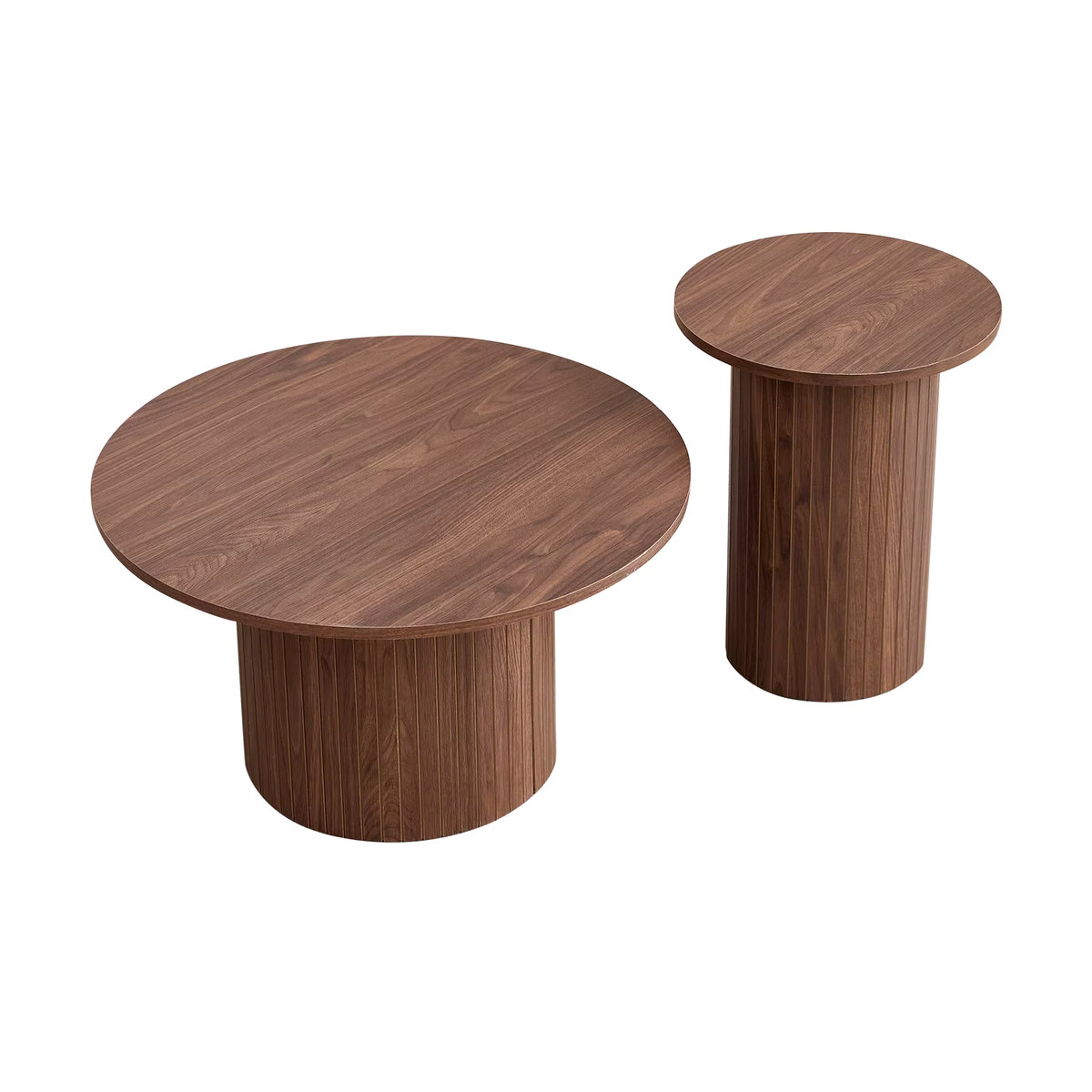 2er-Set runde Couchtische aus Holz im skandinavischen Stil von GrandCA HOME in Nussbaum Natur, Durchmesser: 70 cm - Bild 1