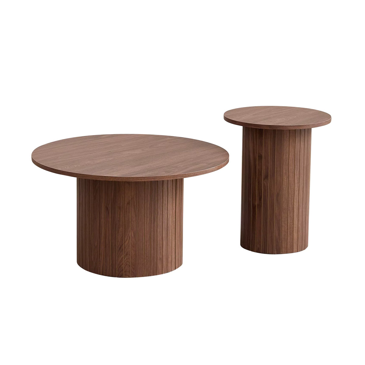 2er-Set runde Couchtische aus Holz im skandinavischen Stil von GrandCA HOME in Nussbaum Natur, Durchmesser: 70 cm - Bild 2