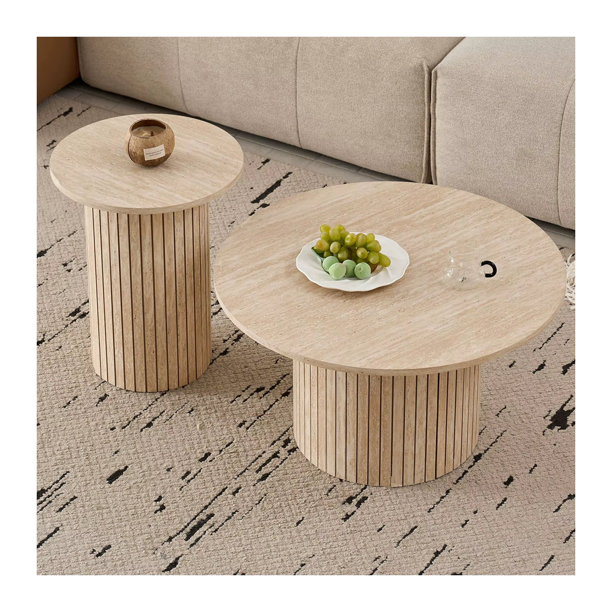 2er-Set runde Couchtische aus Holz im skandinavischen Stil von GrandCA HOME in Nussbaum Natur, Durchmesser: 70 cm - Bild 5