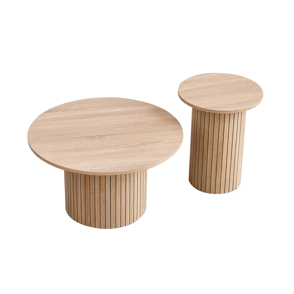 2er-Set runde Couchtische aus Holz im skandinavischen Stil von GrandCA HOME in Nussbaum Natur, Durchmesser: 70 cm - Bild 6