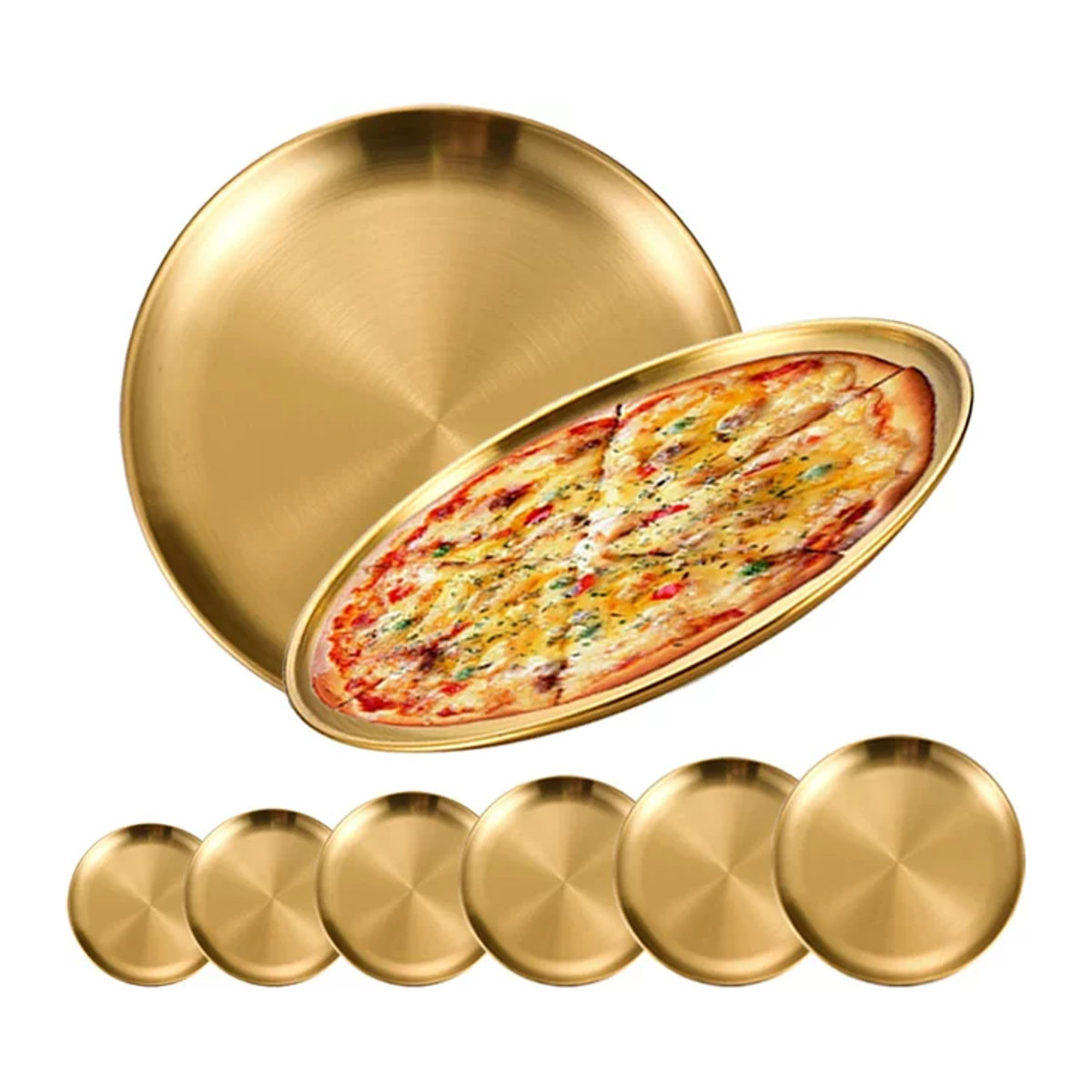 2er-Set Runde Servierplatten aus Edelstahl in Gold für Obst, Fleisch und Dessert - Bild 1