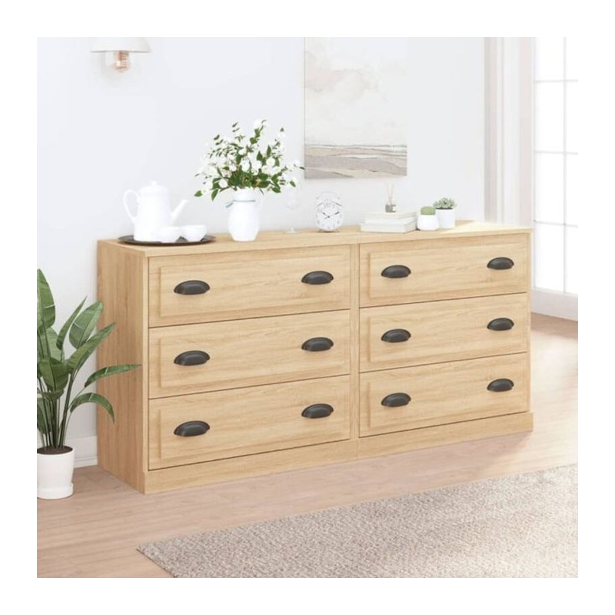 2er-Set Sideboards Vidaxl aus Holzwerkstoff in Eiche Natur Braun im skandinavischen Design - Bild 1