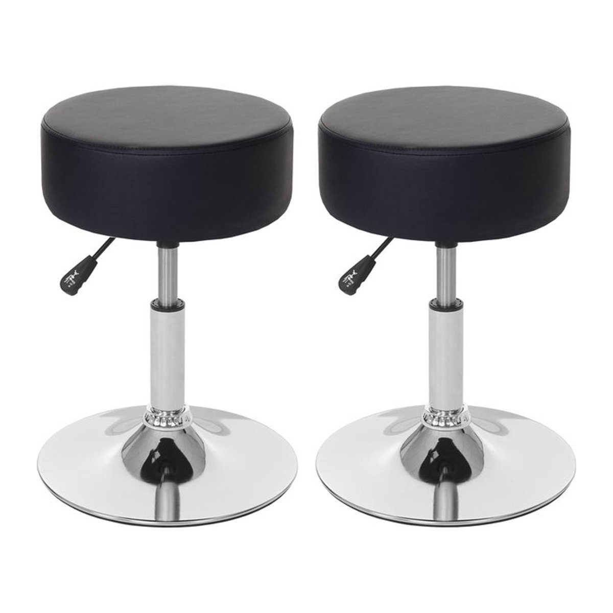 2er-Set Sitzhocker MCW-C22 höhenverstellbar in Schwarz mit Kunstleder und Metallgestell, Durchmesser: 35 cm - Bild 1