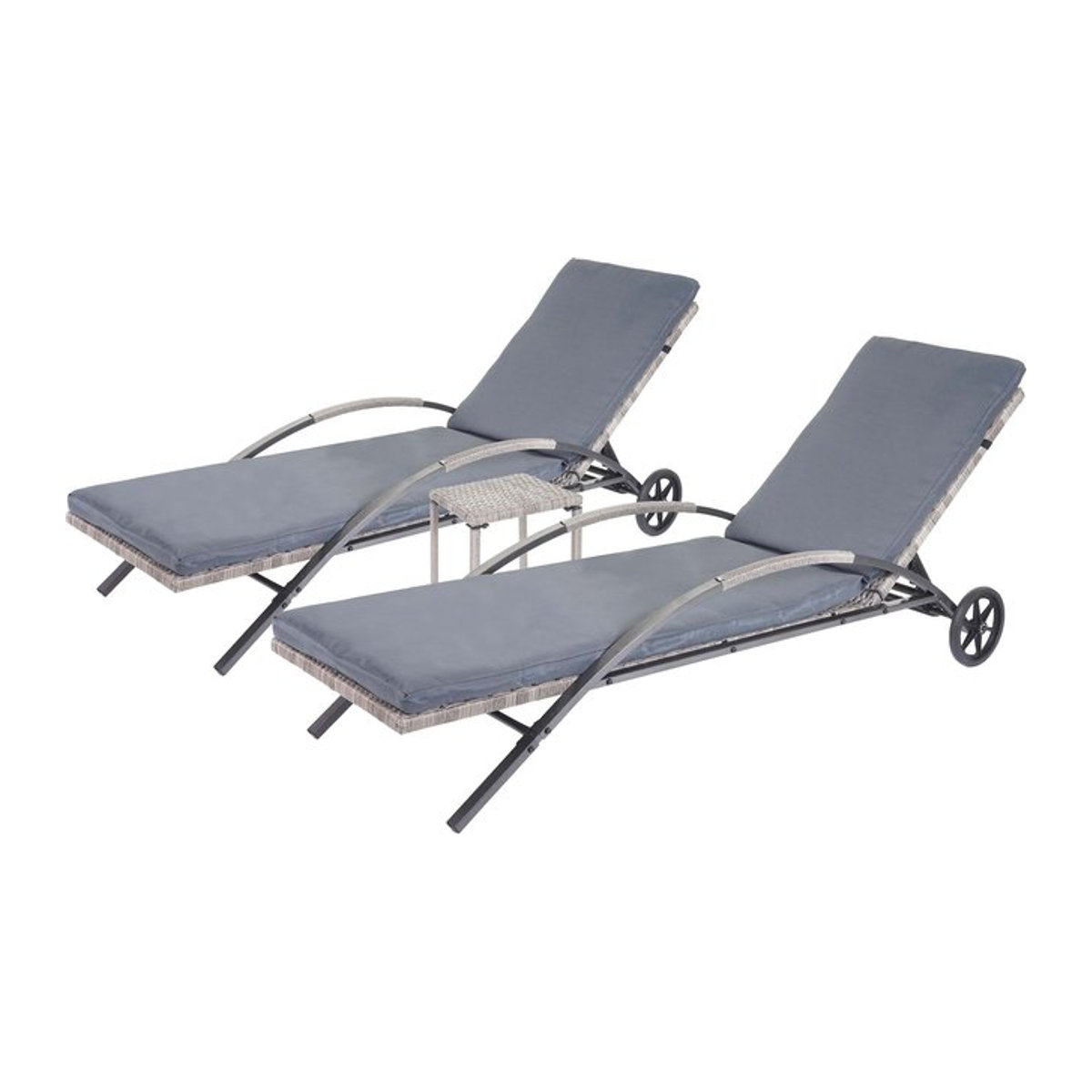 2er-Set Sonnenliegen MCW-E27 aus Polyrattan in Grau mit dunkelgrauen Kissen - Bild 1