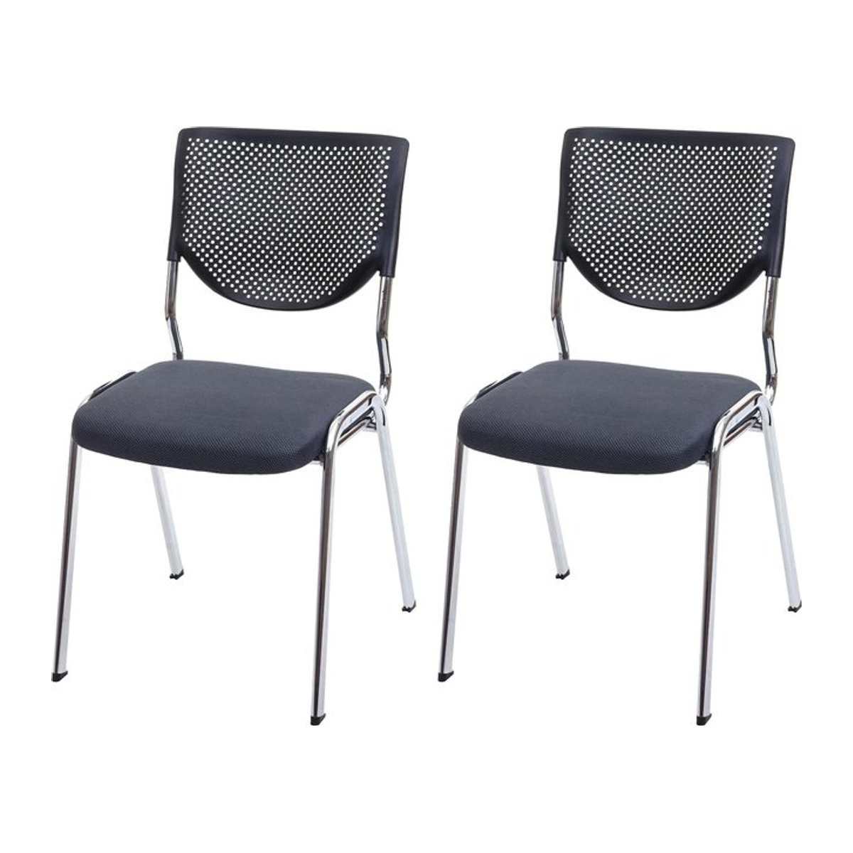 2er-Set stapelbare Konferenzstühle H401 von MCW in Dunkelgrau mit Chromfüßen - Bild 1
