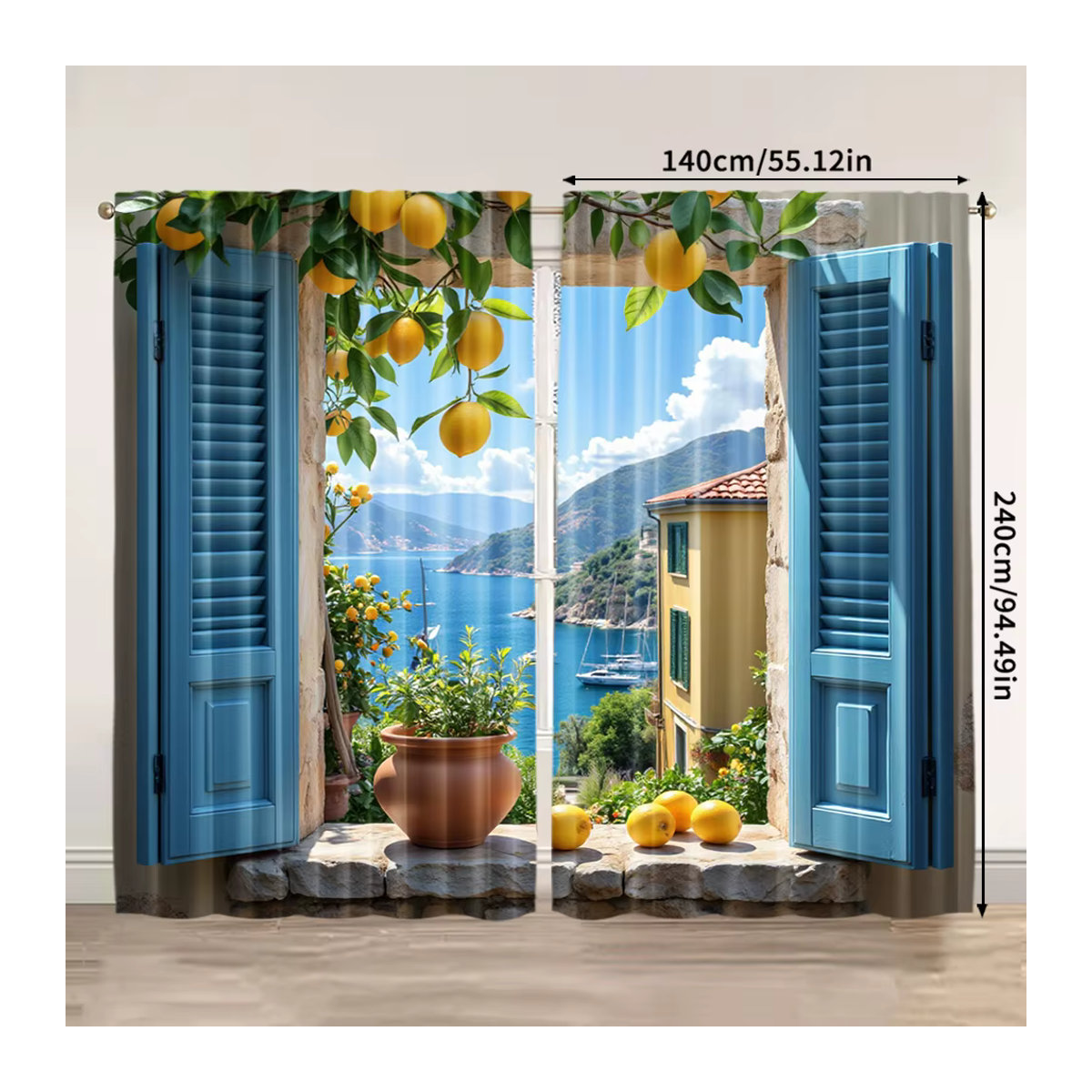 2er-Set Szenenvorhänge im Retro-Stil mit Meer-Motiv aus mehrfarbigem Polyester, lichtdurchlässig - Bild 3