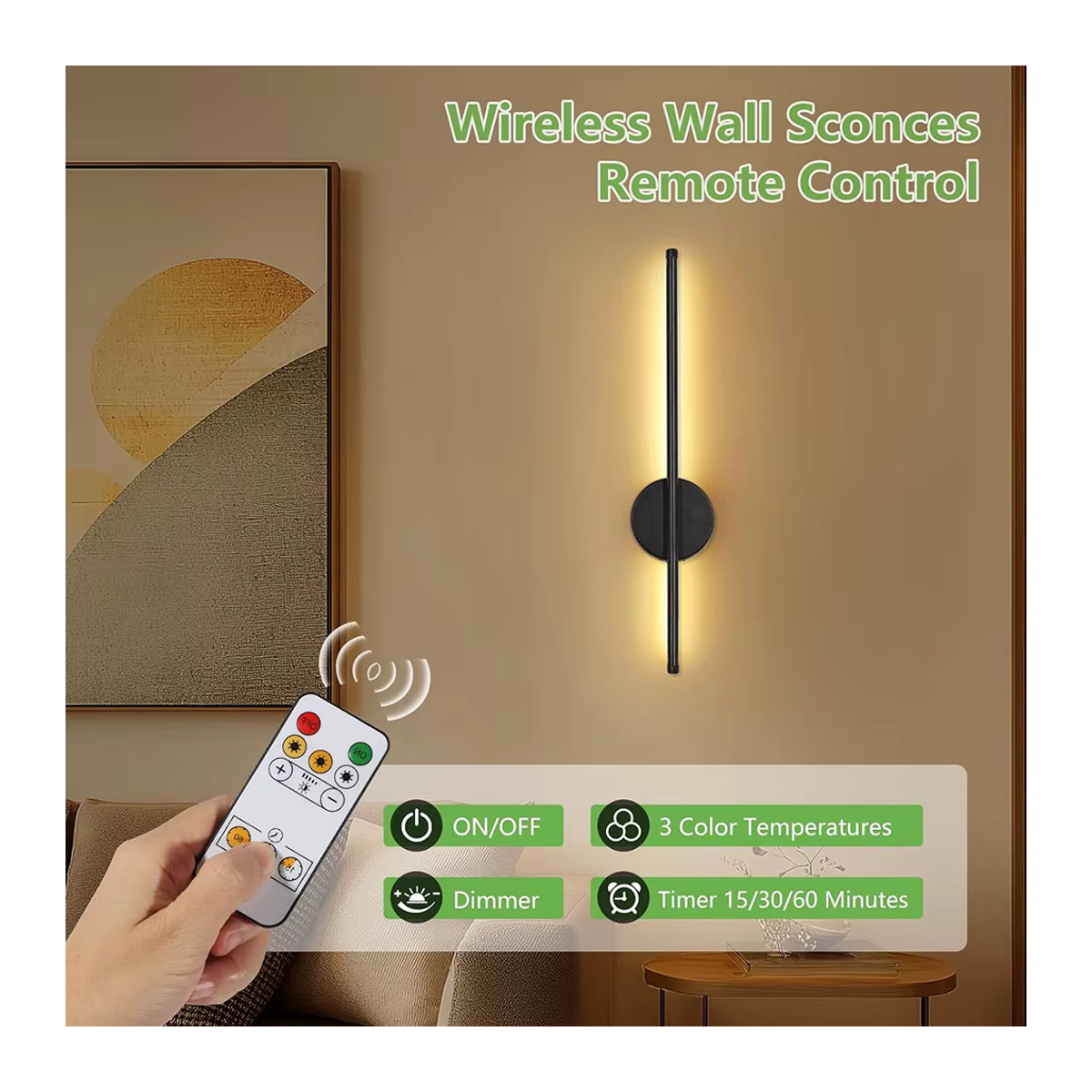 2er Set UMEXUS LED Wandleuchten Schwarz, wiederaufladbar und kabellos mit Fernbedienung und Touch-Schalter, 80 cm - Bild 4