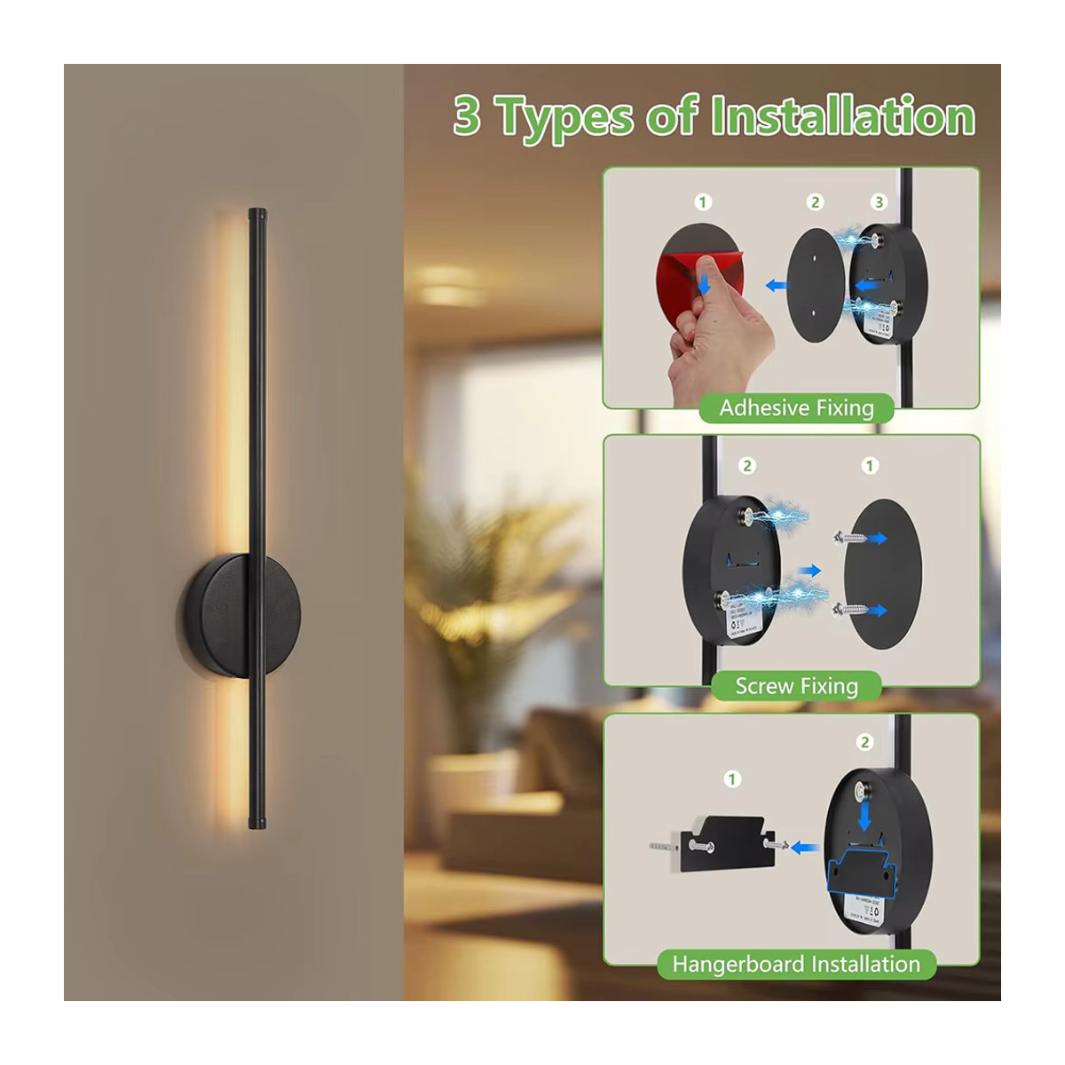 2er Set UMEXUS LED Wandleuchten Schwarz, wiederaufladbar und kabellos mit Fernbedienung und Touch-Schalter, 80 cm - Bild 5
