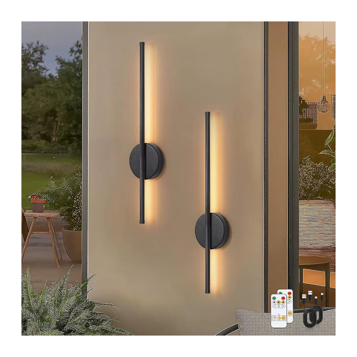 2er Set UMEXUS LED Wandleuchten Schwarz, wiederaufladbar und kabellos mit Fernbedienung und Touch-Schalter, 80 cm - Bild 6