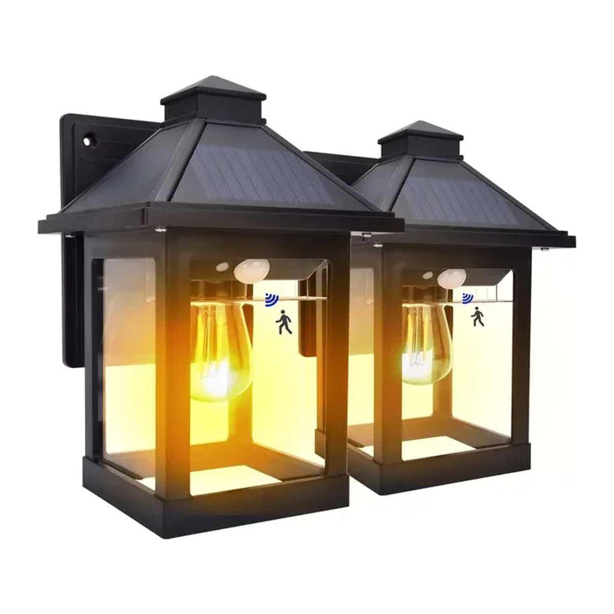 2er-Set UMEXUS Solarbetriebene LED Wandlaternen in Schwarz mit 3 Modi und Dämmerungssensor für den Außenbereich - Bild 1