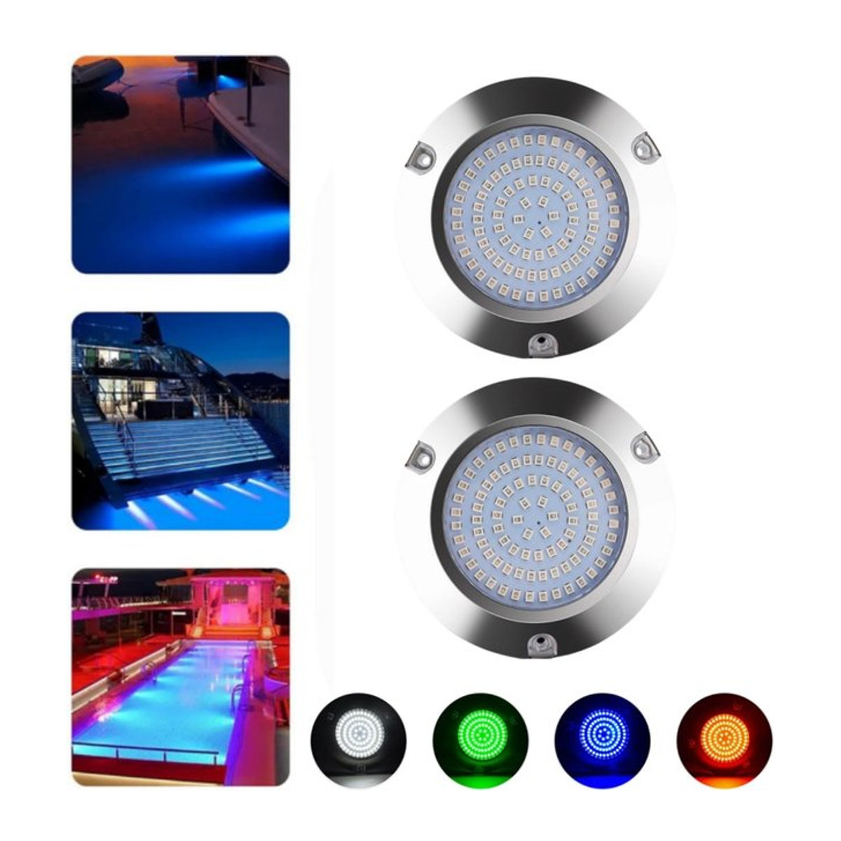 2er-Set Unterwasser-Marine-Beleuchtung aus Edelstahl mit 90 LEDs für Boote und Segelboote, 12V/24V, 60W - Bild 1
