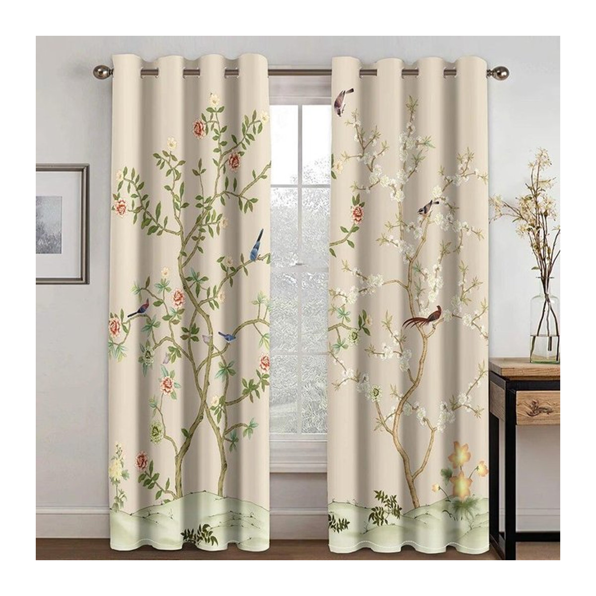 2er-Set Vorhänge mit Blumen- und Vogel-Design im 3D-Druck, luxuriöse Fensterdekoration für Schlafzimmer und Wohnzimmer, Breite: 90 cm, Höhe: 220 cm - Bild 1