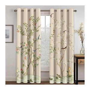 2er-Set Vorhänge mit Blumen- und Vogel-Design im 3D-Druck, luxuriöse Fensterdekoration für Schlafzimmer und Wohnzimmer, Breite: 90 cm, Höhe: 220 cm