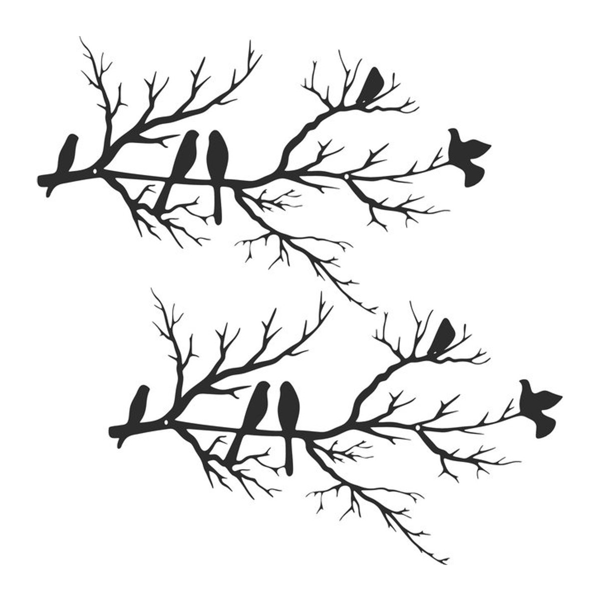2er-Set Wanddeko aus Metall in Schwarz und Grün mit Vogel- und Ast-Silhouette im minimalistischen Design - Bild 1