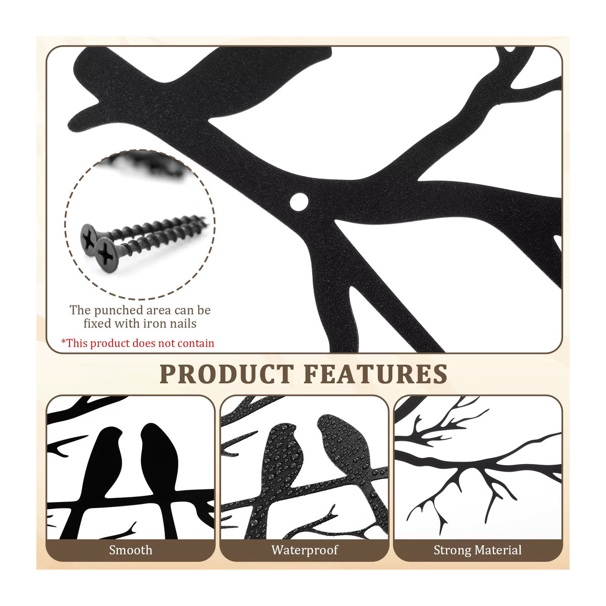 2er-Set Wanddeko aus Metall in Schwarz und Grün mit Vogel- und Ast-Silhouette im minimalistischen Design - Bild 5