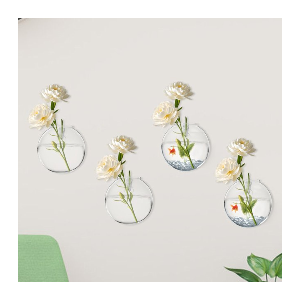 2er Set Wandvase aus Glas in Transparent, Kugelförmiges Pflanzgefäß für Schnittblumen und Hydrokultur mit Nagelhaken zur Wandmontage - Bild 1