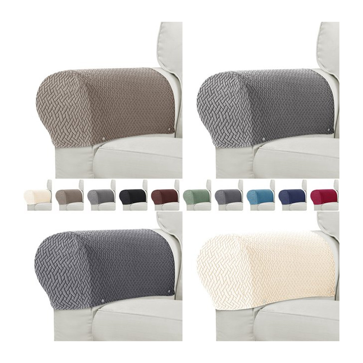 2er-Set WANERQU Jacquard Sofa Sessel Abdeckungen aus elastischem Stretch-Spandex in Beige und Mehrfarbig zum Schutz deiner Armlehnen und Couch - Bild 1