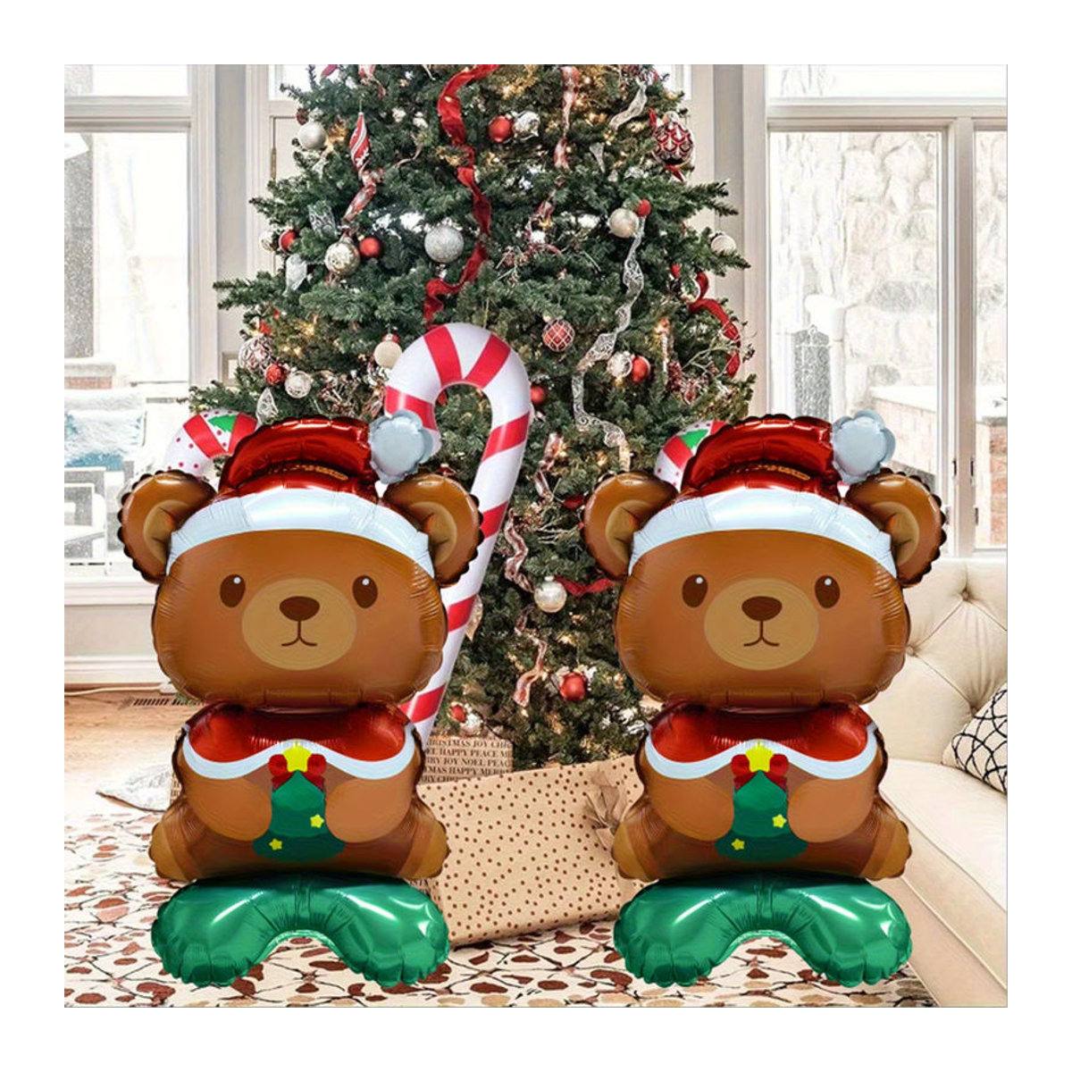 2er-Set Weihnachtliche Folienballons in Form von Weihnachtsmannmützen und Bären für Weihnachts- und Neujahrsdekoration, Braun - Bild 2