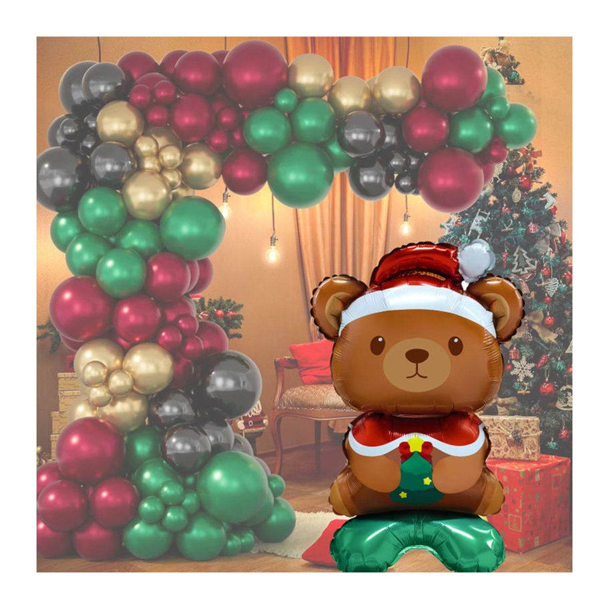 2er-Set Weihnachtliche Folienballons in Form von Weihnachtsmannmützen und Bären für Weihnachts- und Neujahrsdekoration, Braun - Bild 4