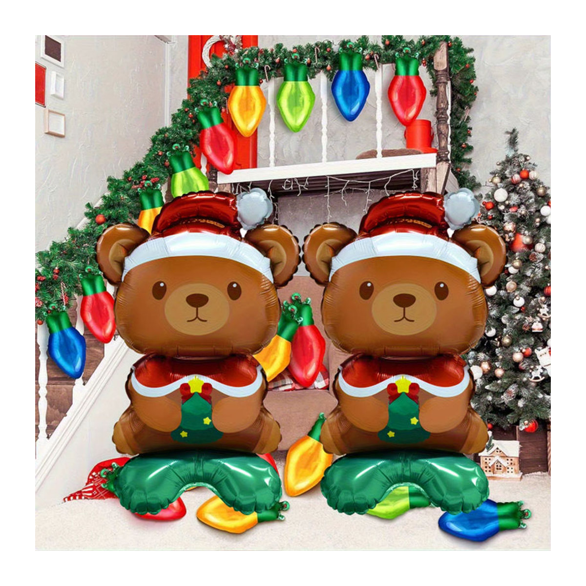 2er-Set Weihnachtliche Folienballons in Form von Weihnachtsmannmützen und Bären für Weihnachts- und Neujahrsdekoration, Braun - Bild 5