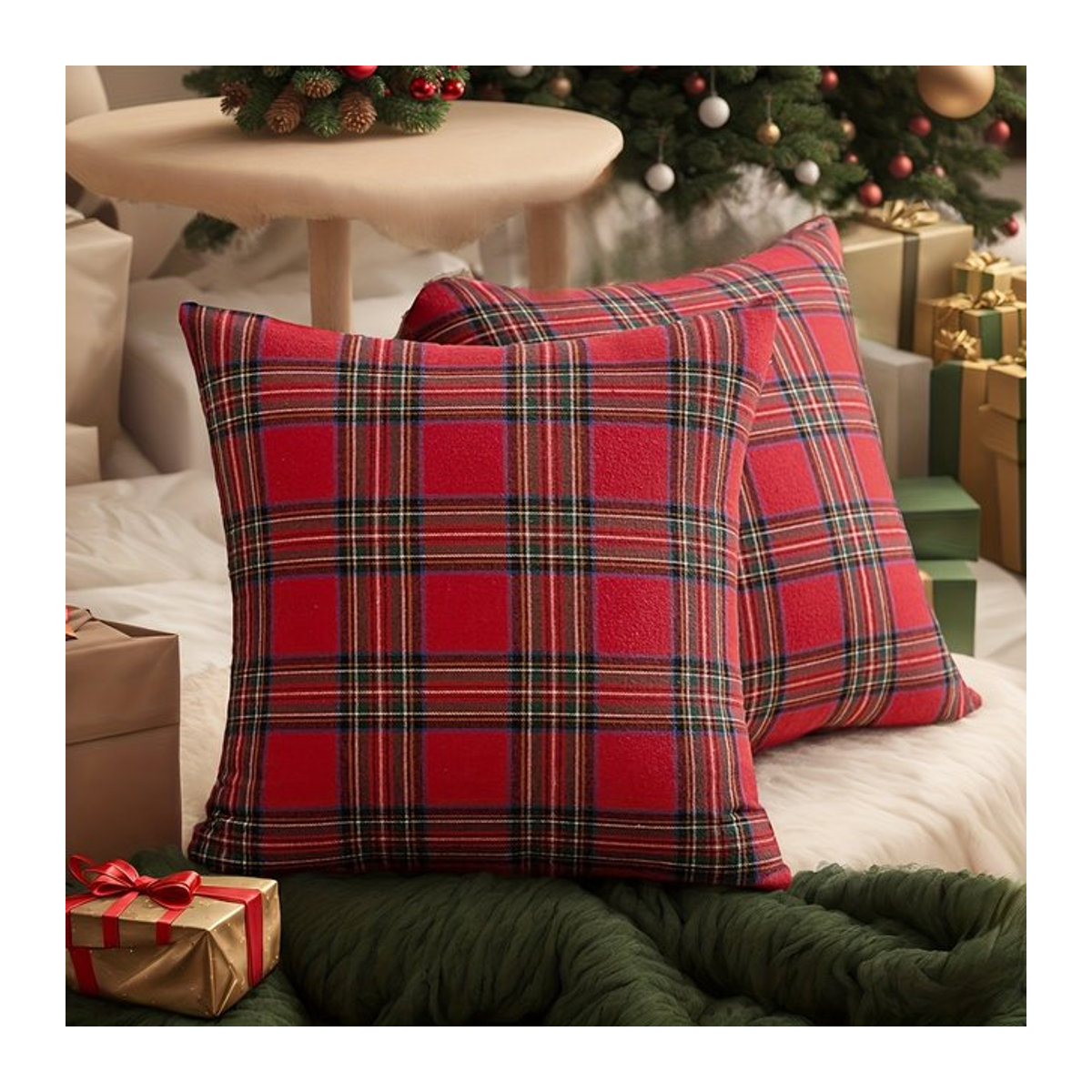 2er-Set Weihnachts-Kissenbezüge von DUTRIEUX mit Schottenkaromuster in Rot und Grün, ohne Einsätze, B/H: 30,5 x 45,7 cm und 30,5 x 50,8 cm - Bild 1