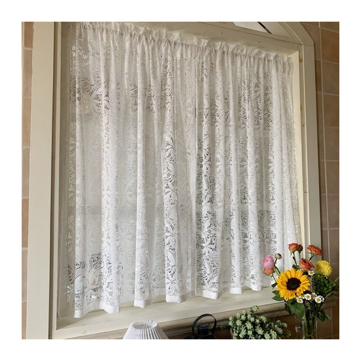 2er-Set Weiße Spitze Jacquard Tüll Vorhänge für Küche und Schrank Kurzvorhänge - Bild 1