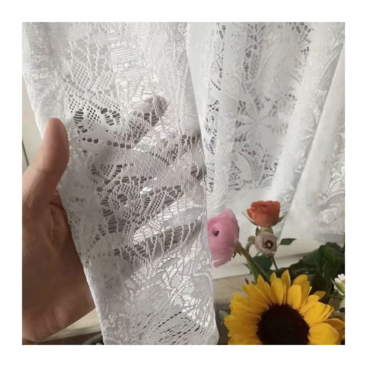 2er-Set Weiße Spitze Jacquard Tüll Vorhänge für Küche und Schrank Kurzvorhänge - Bild 2