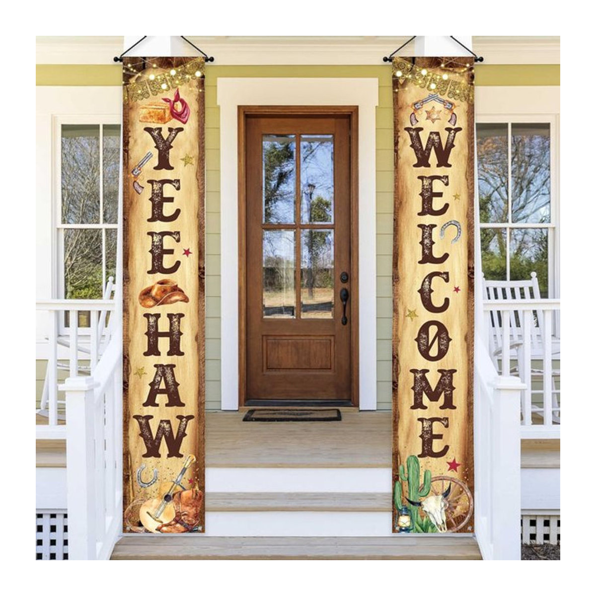 2er-Set Wild West Cowboy Party Banner Yee Haw Willkommen Hängeschild aus Papier in Braun für Geburtstag und Baby Shower Dekoration - Bild 1