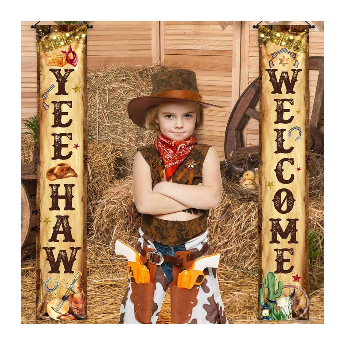 2er-Set Wild West Cowboy Party Banner Yee Haw Willkommen Hängeschild aus Papier in Braun für Geburtstag und Baby Shower Dekoration - Bild 4