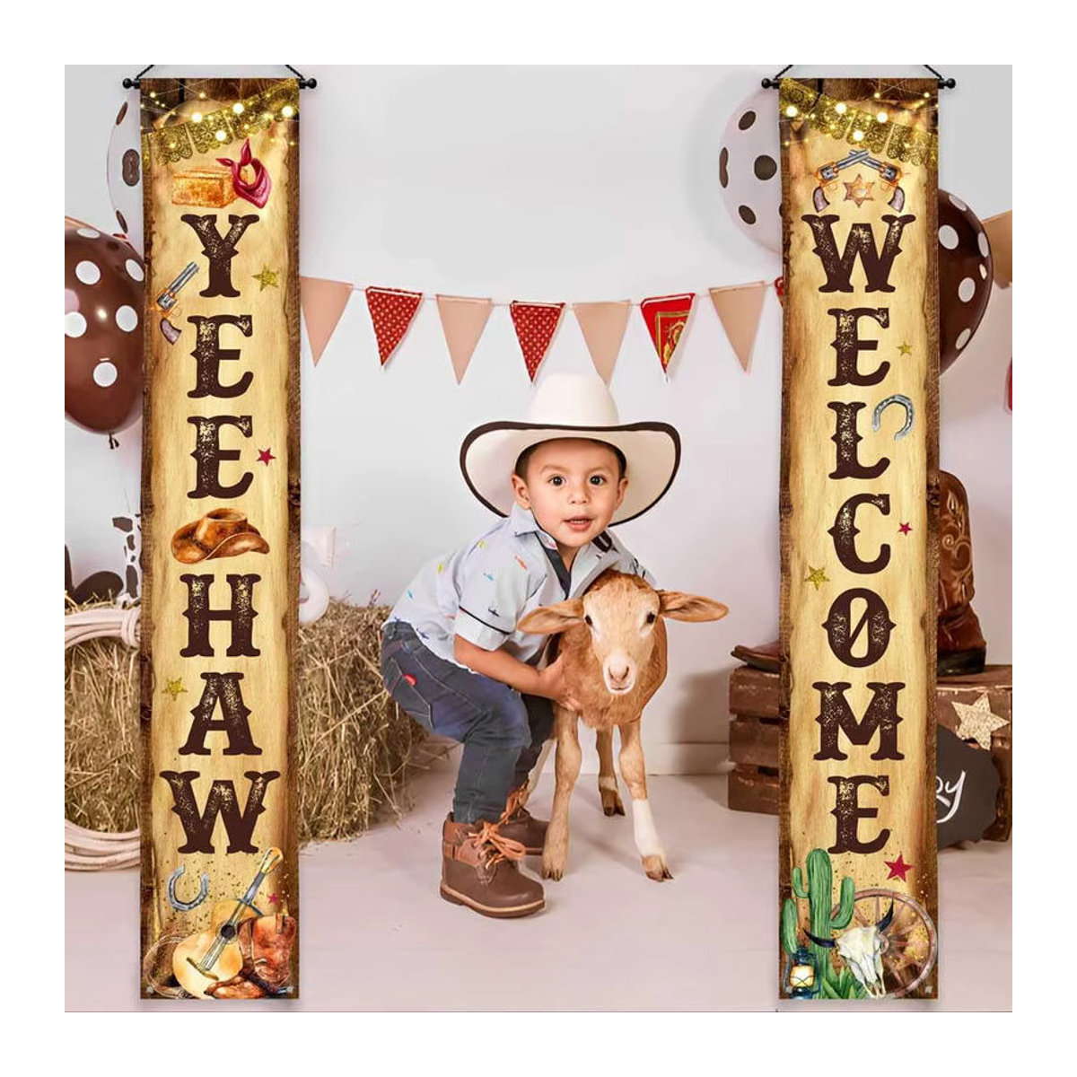 2er-Set Wild West Cowboy Party Banner Yee Haw Willkommen Hängeschild aus Papier in Braun für Geburtstag und Baby Shower Dekoration - Bild 5