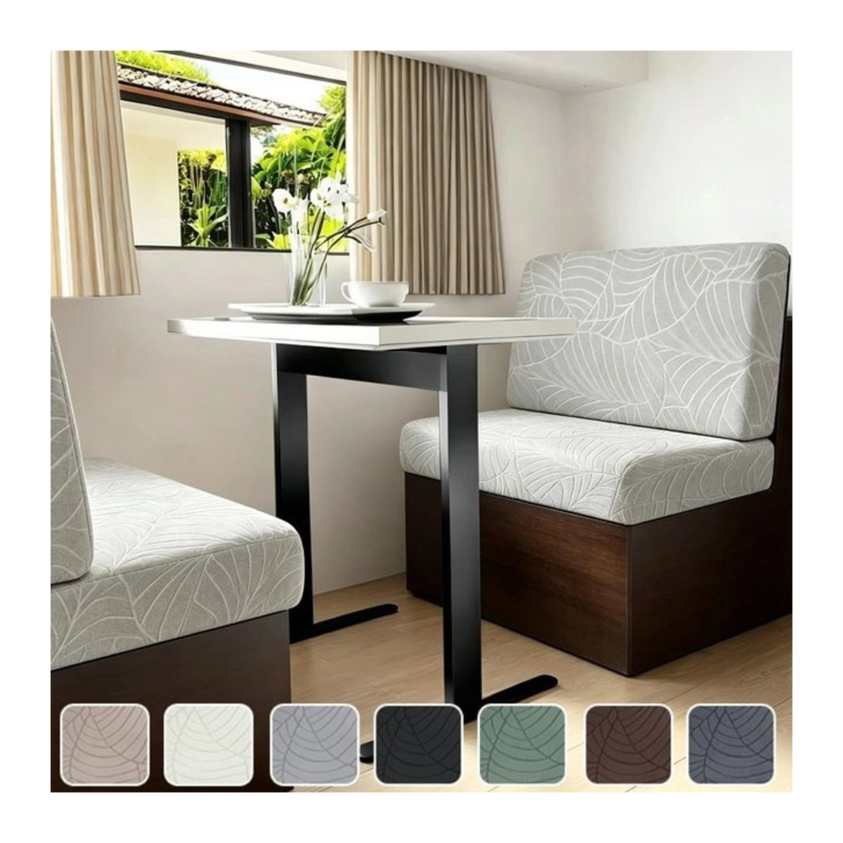 2er Set Yupartex Jacquard Kissenbezüge mit Blättermuster in Grün für RV Essecke und Couch, elastische Armlose Stretch Schonbezüge - Bild 1
