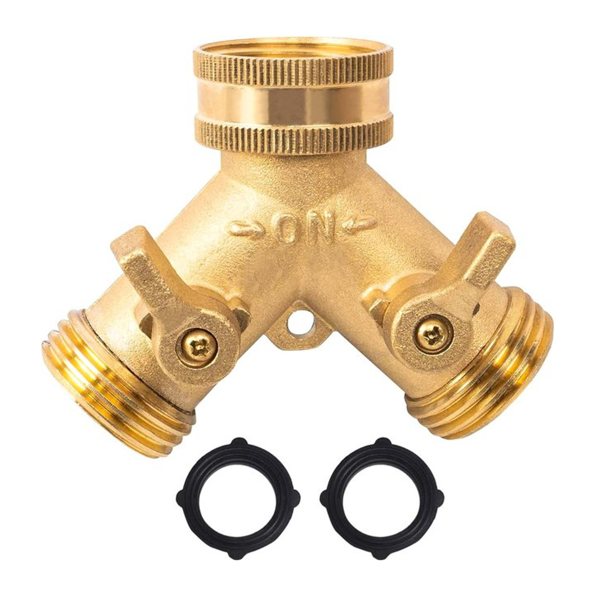 3/4 Zoll 2-Wege-Gartenschlauch-Splitter aus Messing in Gold als Y-Typ Wasserhahnbewässerungsanschluss und Verteiler für den Außenhahn - Bild 1