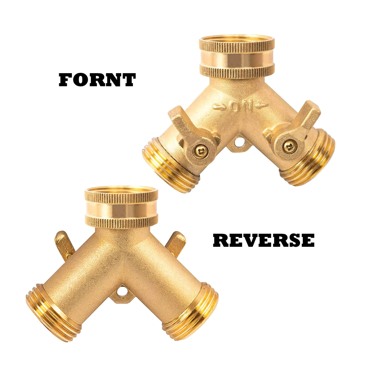 3/4 Zoll 2-Wege-Gartenschlauch-Splitter aus Messing in Gold als Y-Typ Wasserhahnbewässerungsanschluss und Verteiler für den Außenhahn - Bild 2