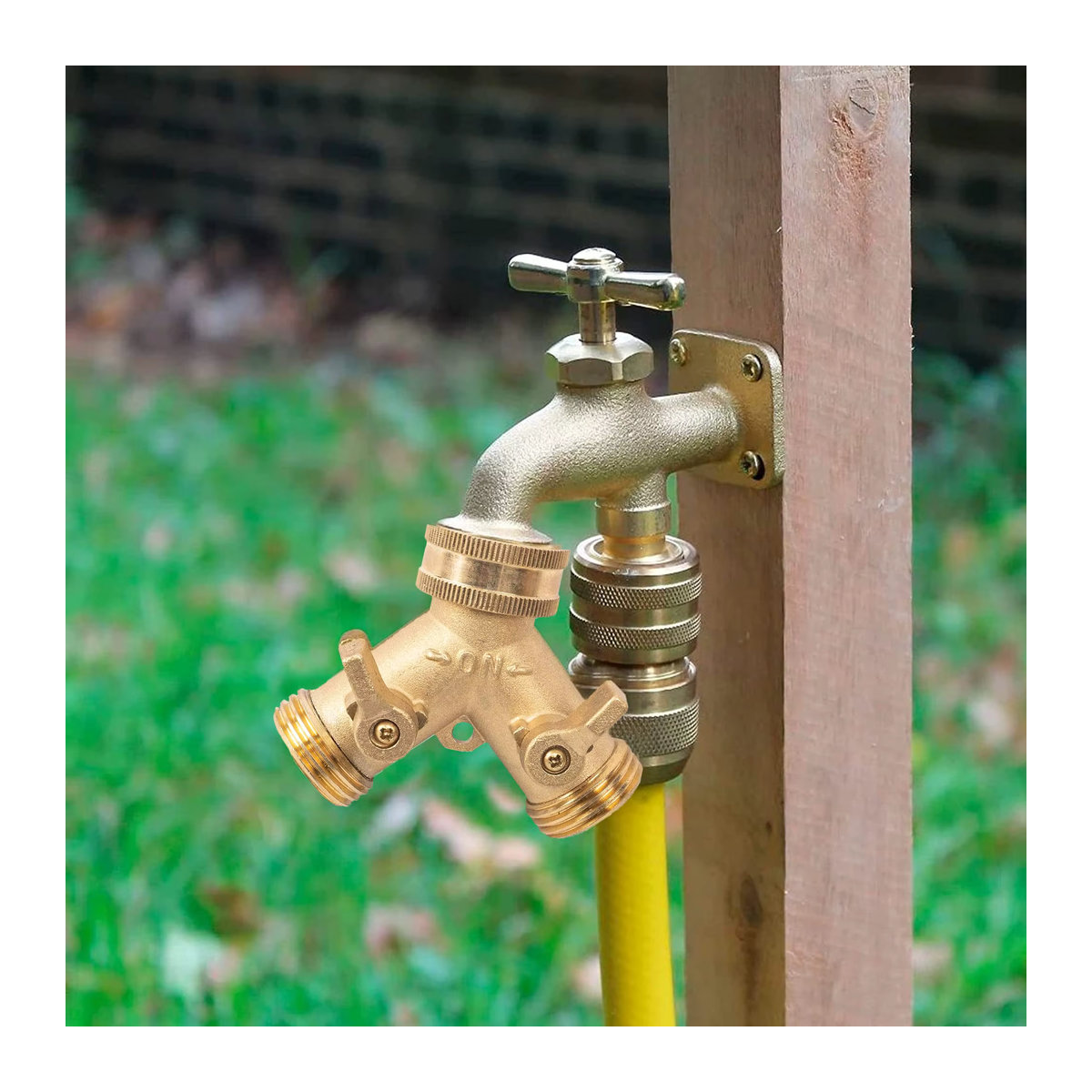 3/4 Zoll 2-Wege-Gartenschlauch-Splitter aus Messing in Gold als Y-Typ Wasserhahnbewässerungsanschluss und Verteiler für den Außenhahn - Bild 4