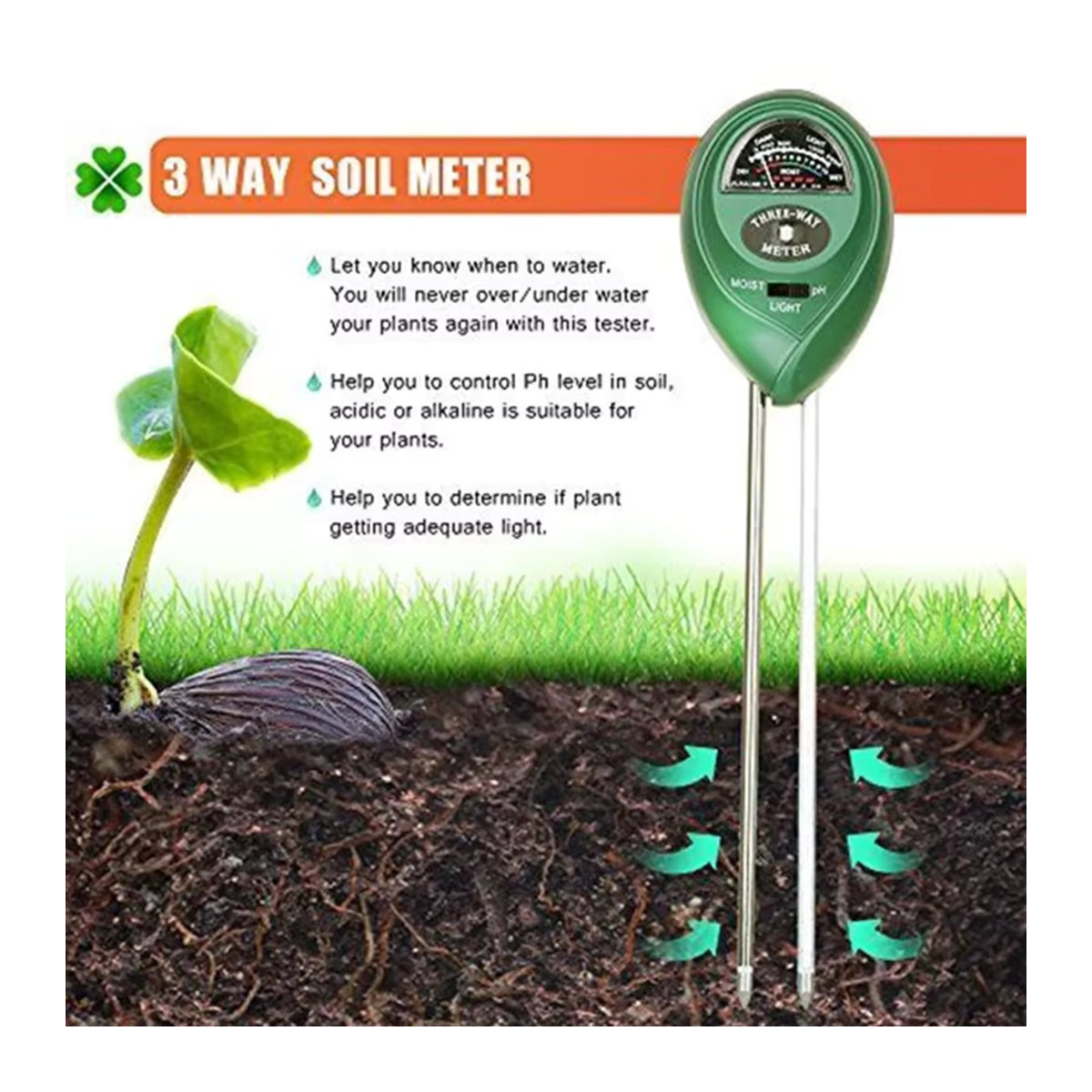 3 in 1 Boden-pH-Meter mit Sonnenlicht- und Feuchtigkeitssensor für Garten und Pflanzen - Bild 6