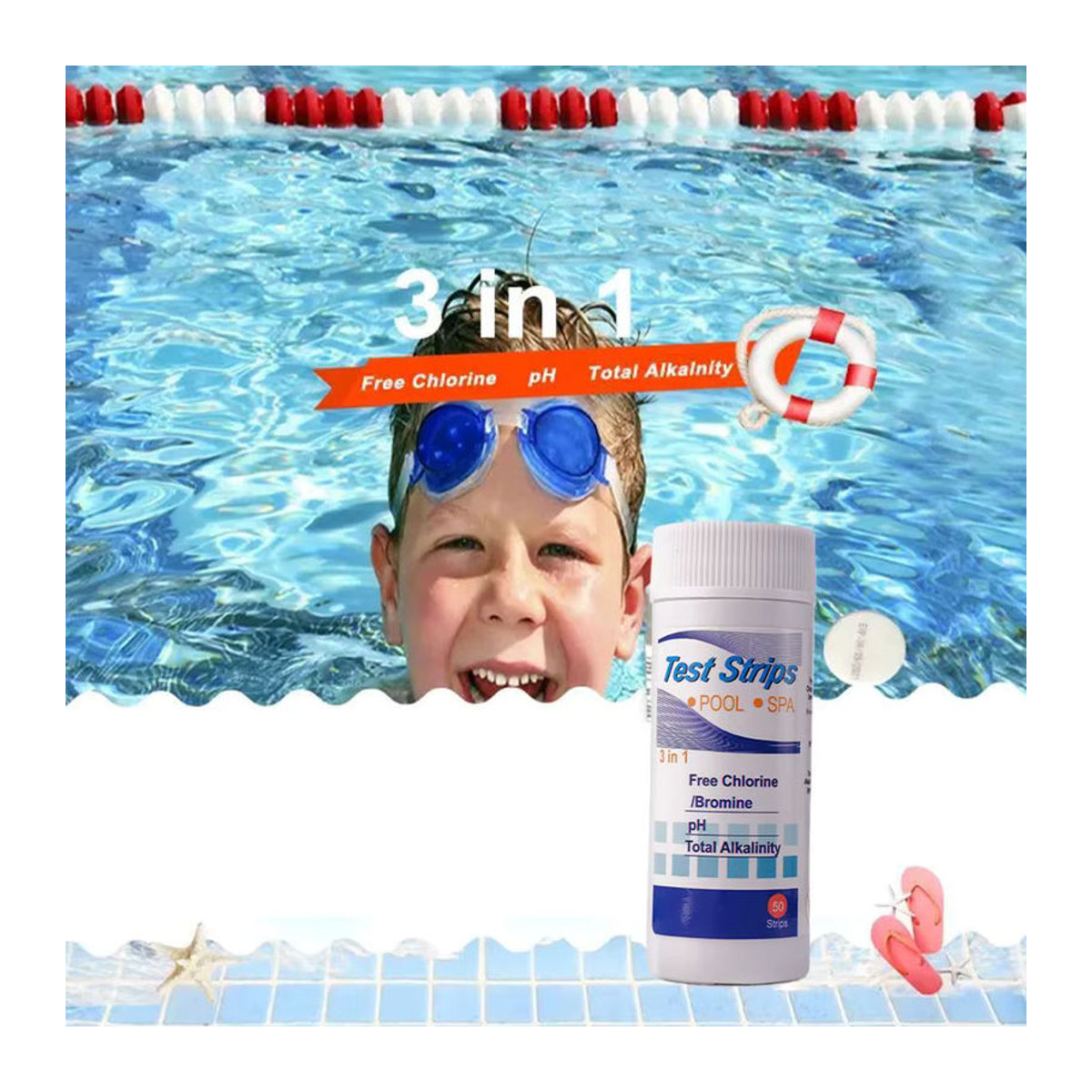 3 in 1 Teststreifen für Pool und Whirlpool zur Messung von Chlor und pH-Wert in bunten Farben - Bild 2
